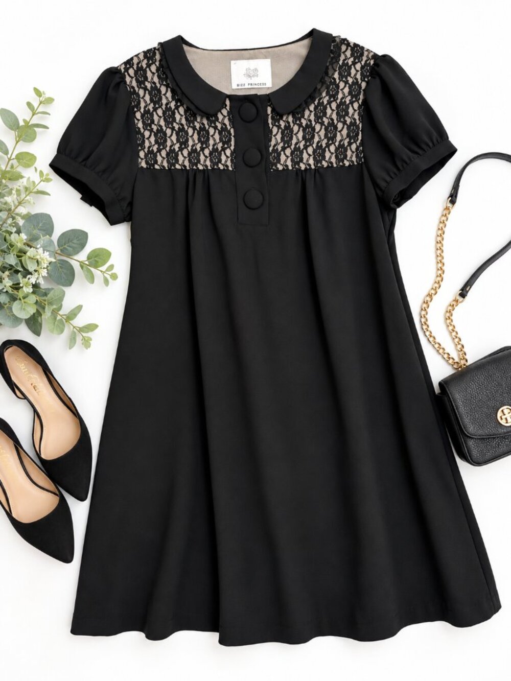 Bizz Princess Black Lace Peter Pan Collar A-Line Dress Size Large